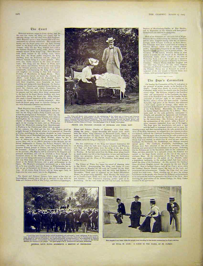 Old Antique Print Prince Denmark Botha Africa Heidleberg Rome Piazza 1903 20th