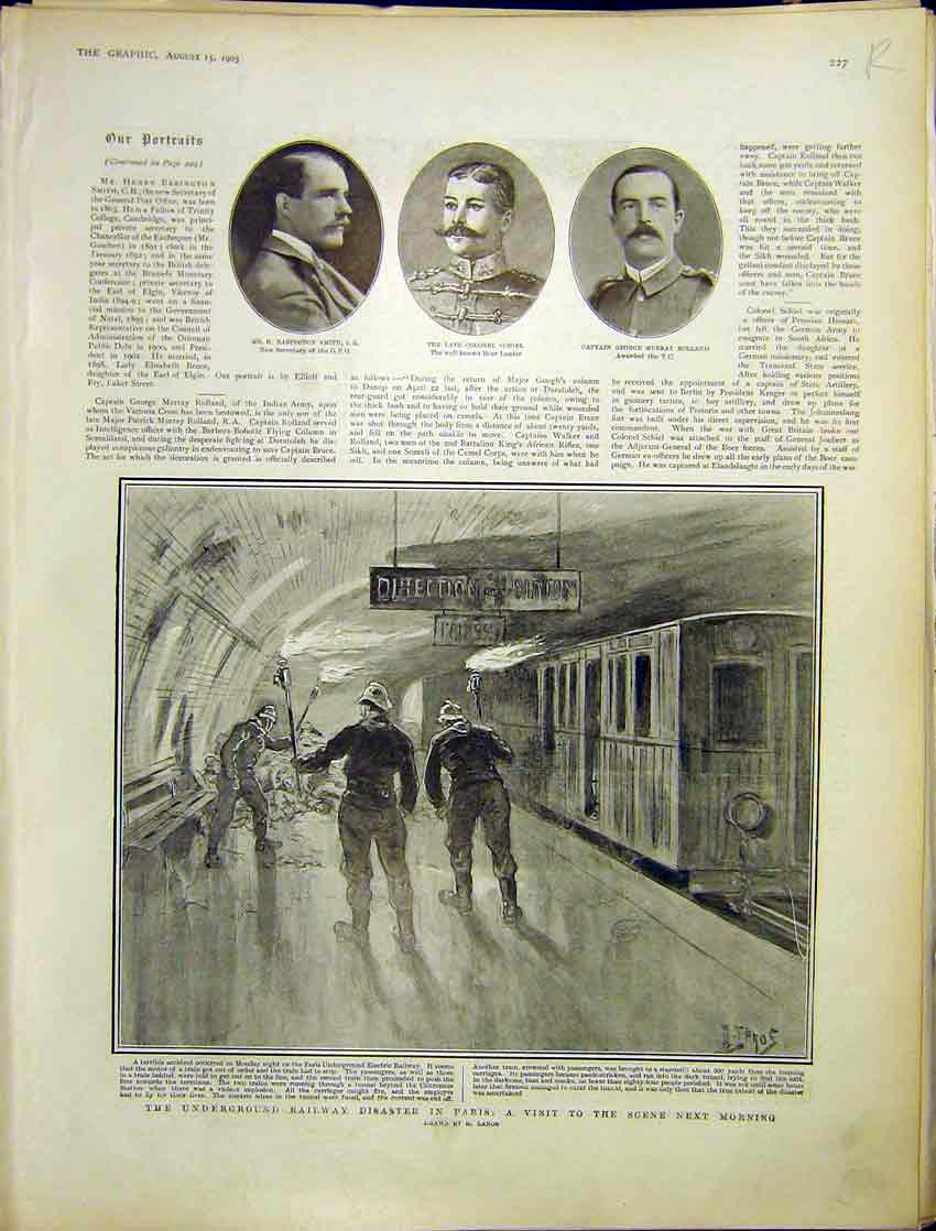Old Antique Print Paris Underground Railway Disaster Indian Ocean Fishing