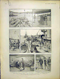 Original Old Antique Print Naval Manoeuvres Squadron Navy Troops Hms Ships 1903