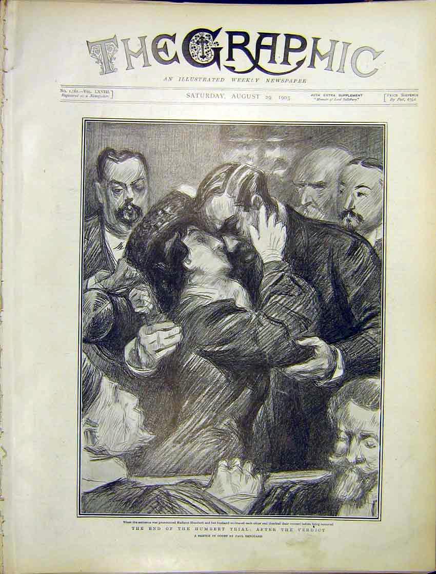 Original Old Antique Print Humbert Trial Verdict Renouard Sketch Court 1903 20th
