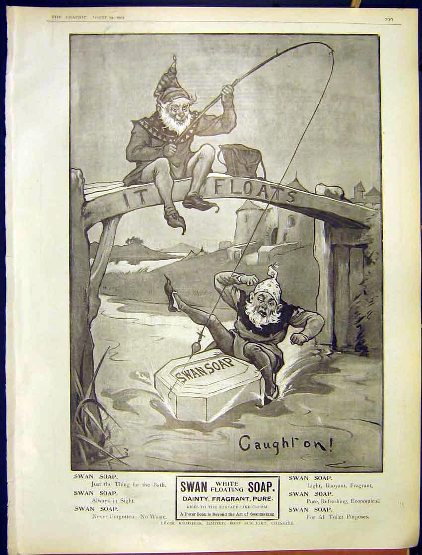 Original Old Antique Print Advert Swan White Floating Soap 1859 19th
