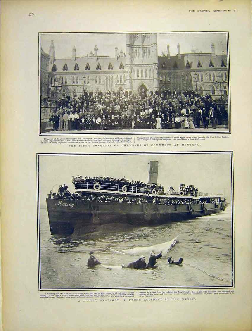 Original Old Antique Print Congress Chamber Commerce Montreal Yacht Mersey 1903