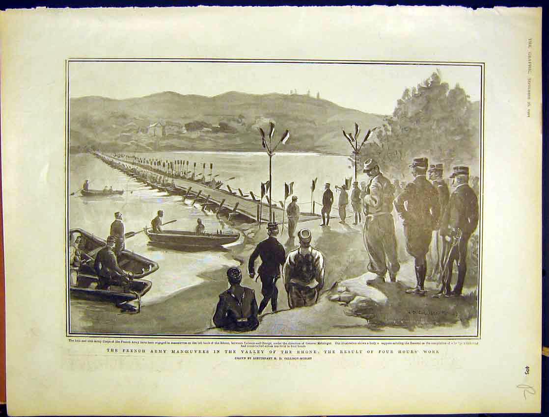 Old Antique Print French Army Manoeuvres Wiltshire Army Manoeuvres 1903 20th
