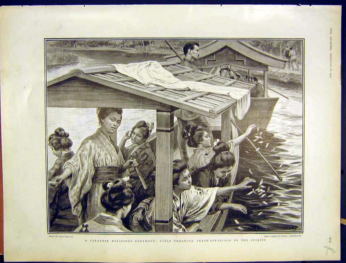 Old Antique Print Japanese Religious Ceremony Automobile Club Reliability