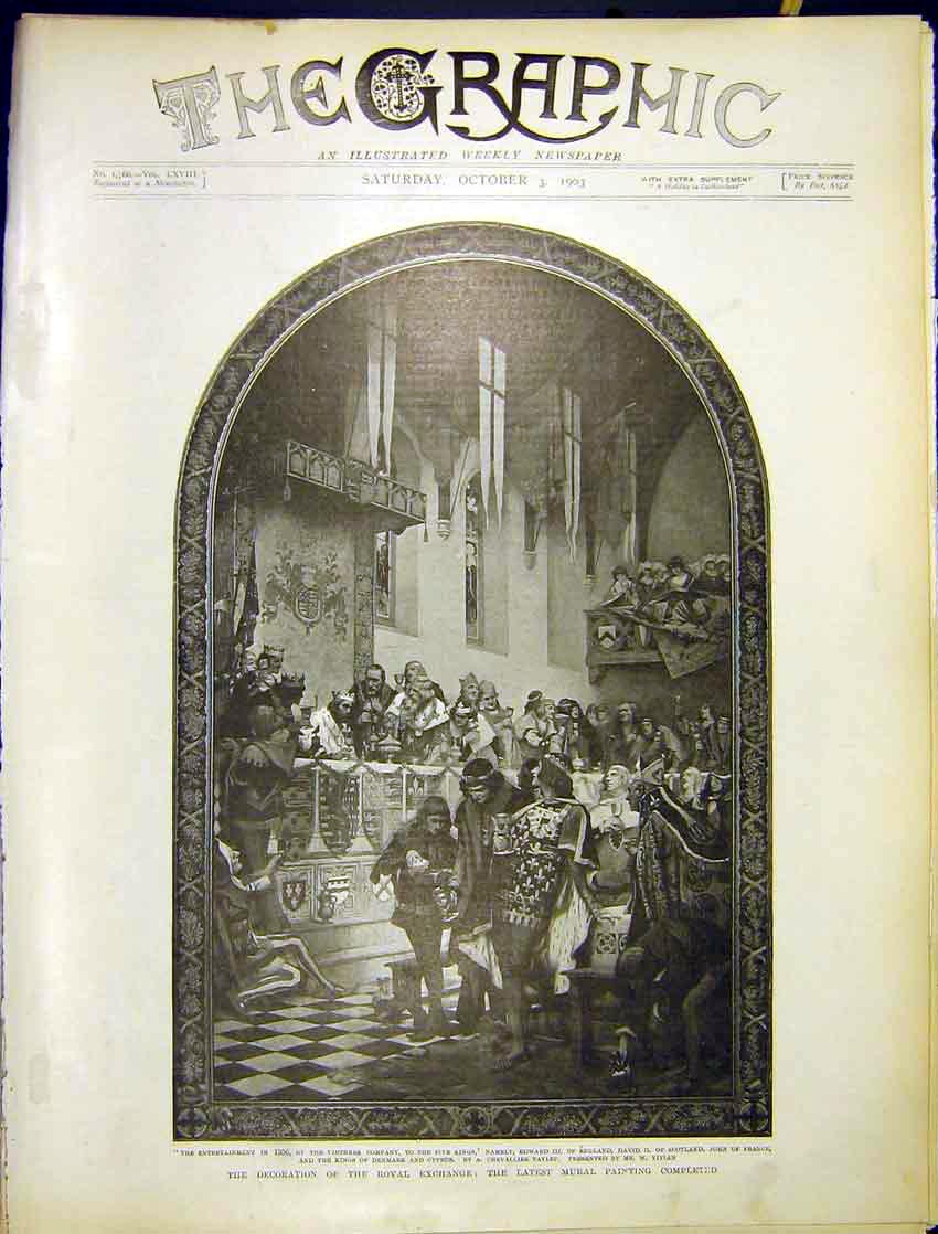 Original Old Antique Print Royal Exchange Mural Vitners To Five Kings 1903 20th