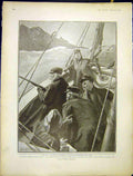 Original Old Antique Print Shooting Loon Gull Rock Falmouth Sketch Hall 1903