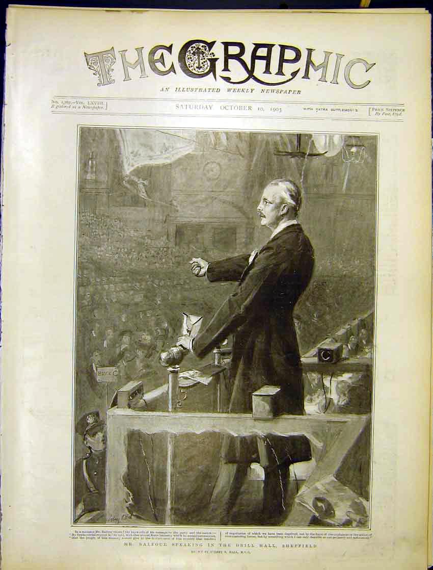 Original Old Antique Print Balfour Drill Hall Sheffield Sketch Hall 1903 20th