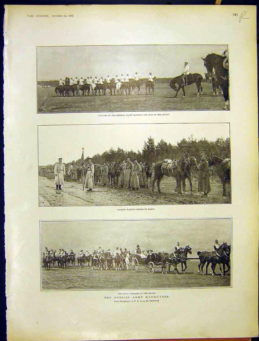 Original Old Antique Print Russian Army Manoeuvres 1903 20th Century