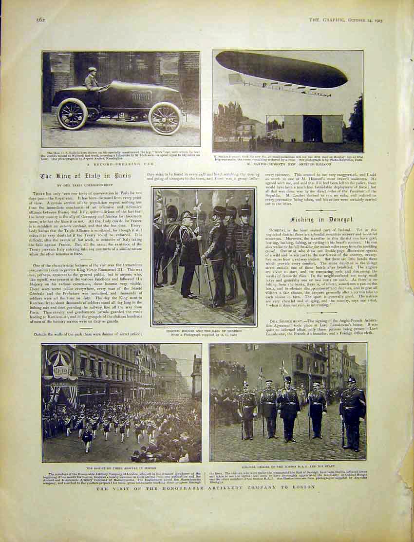 Original Old Antique Print Car Omnibnus-Balloon Hedges Boston Artillery 1903
