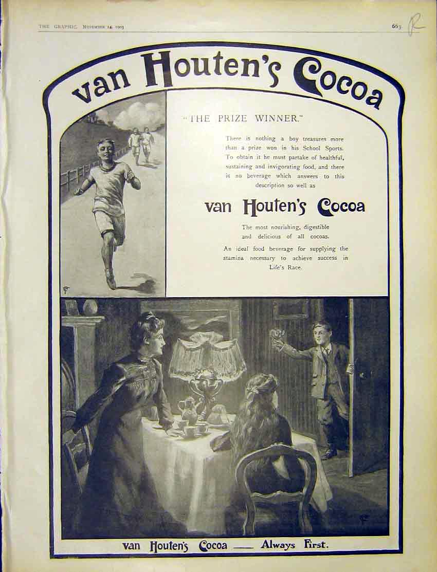 Original Old Antique Print Advert Van Houten Cocoa Buchanan Orange River 1903