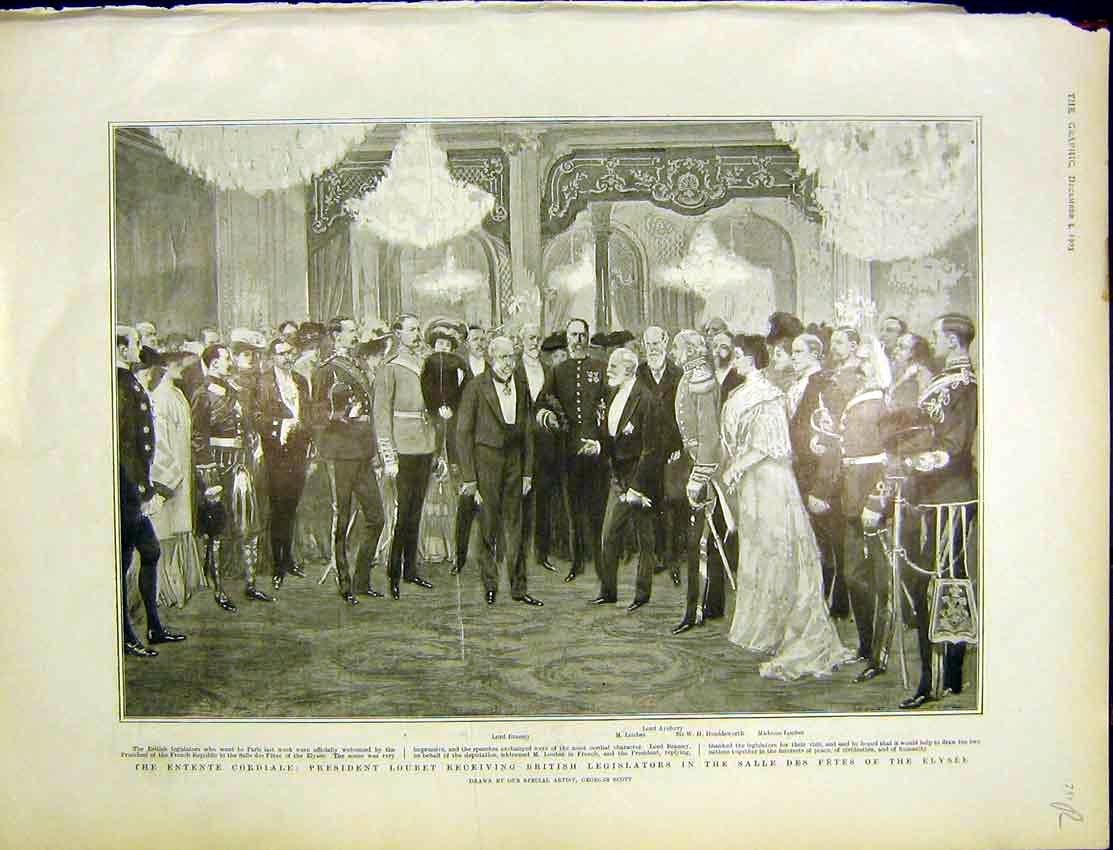 Original Old Antique Print Loubet Elysee NordenskjAldershot Transport 1903 20th
