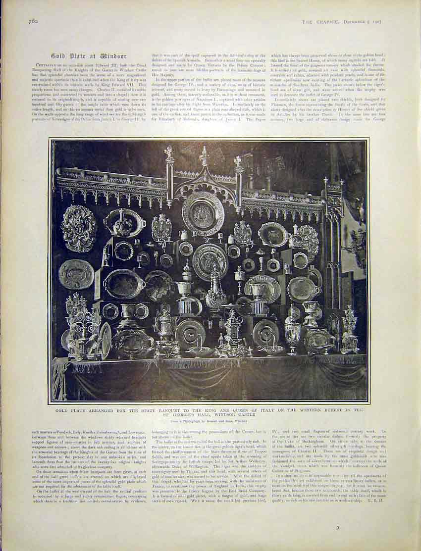 Original Old Antique Print GPlate Banquet King Queen Italy Windsor Castle 1903