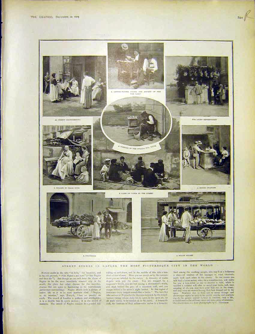 Original Old Antique Print Naples Streets Ss Winifred African Beauty Congo 1903