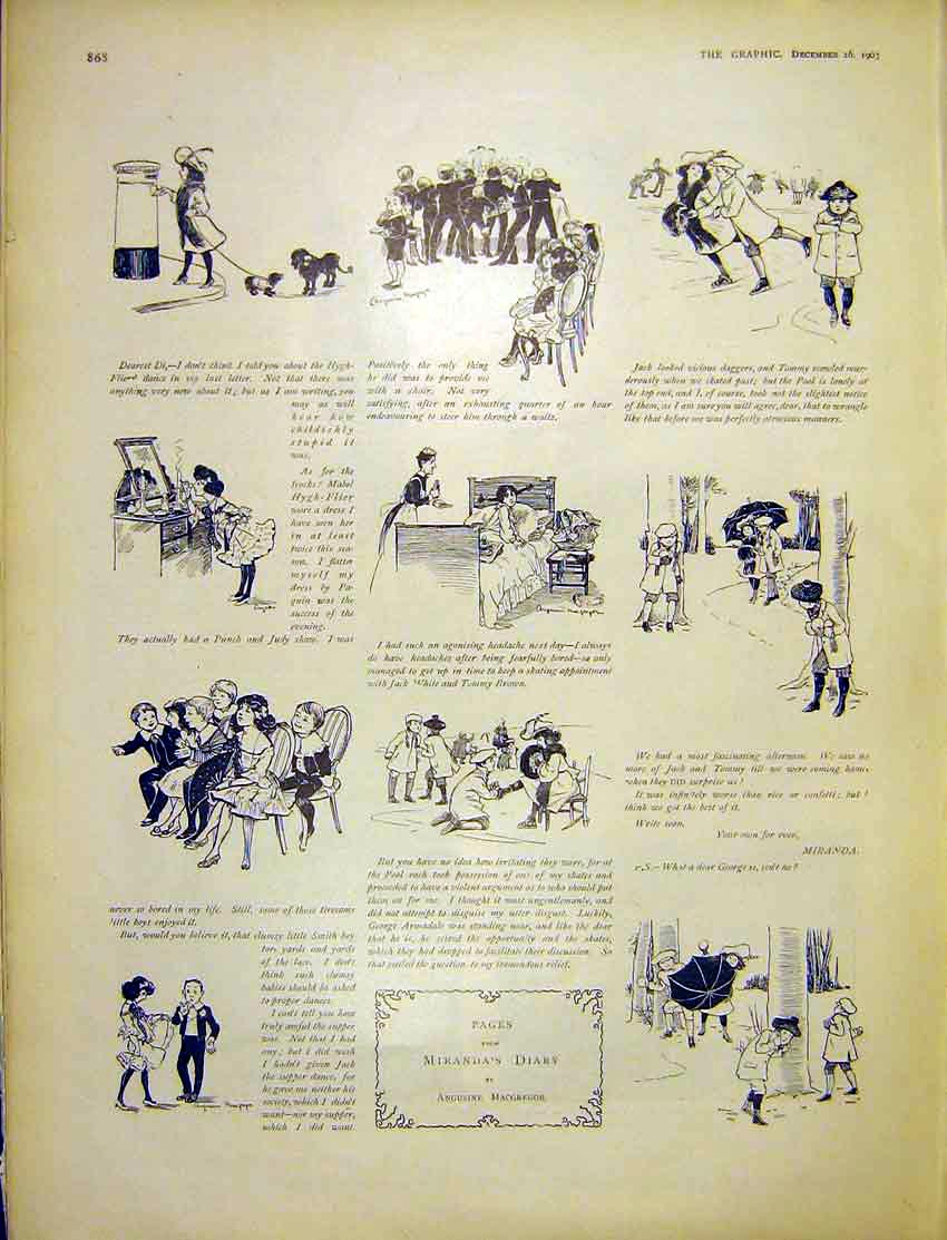 Original Old Antique Print Pages Sketches Miranda'S Diary Macgregor 1903 20th