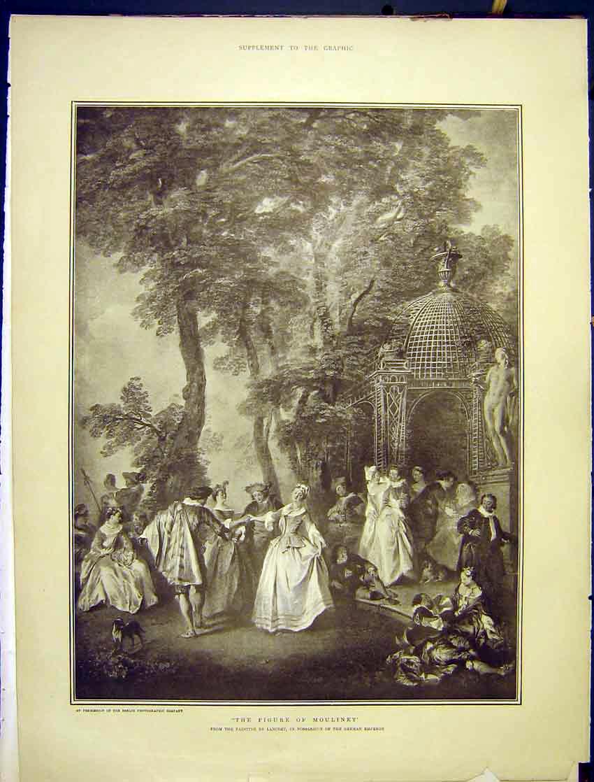 Original Old Antique Print Figure Moulinet Lancret Fine Art 1903 20th Century