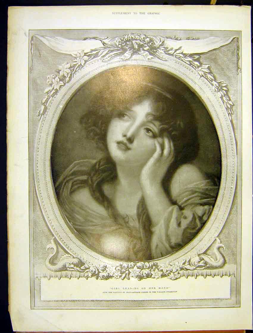 Original Old Antique Print Girl Leaning On Hand Greuze Wallace Fine Art 1903