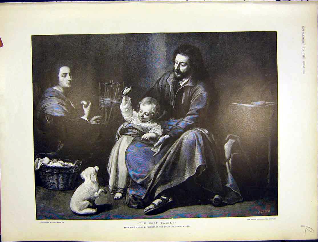 Original Old Antique Print Holy Family Murillo Sketche Ince Two Belles New York