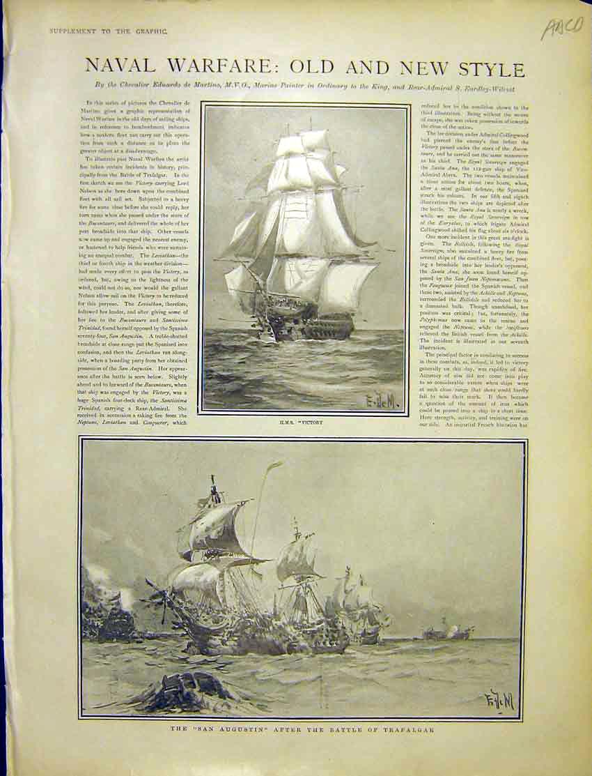 Old Antique Print Naval Warfare Ships Navy Battles Martino Fine Art 1903 20th