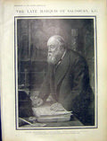 Original Old Antique Print Marquis Salisbury Portrait Banquet 1903 20th Century