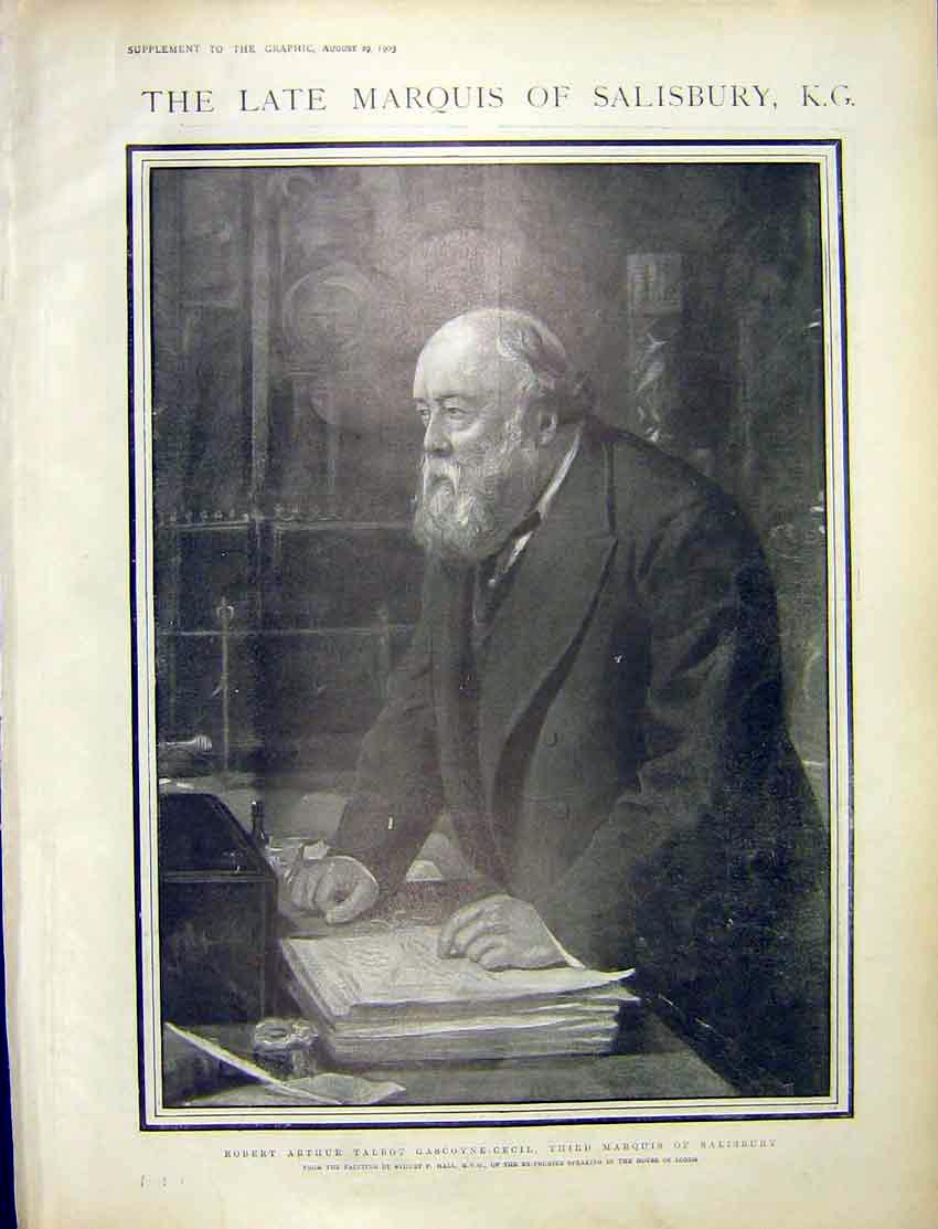 Original Old Antique Print Marquis Salisbury Portrait Banquet 1903 20th Century