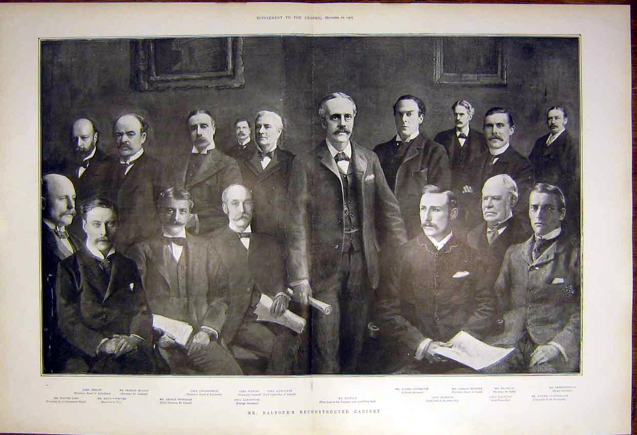Original Old Antique Print Balfour Reconstructed Cabinet Portrait 1903 20th
