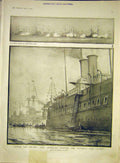Original Old Antique Print Review Admiral Victoria Albert Maxwell Royal Salute