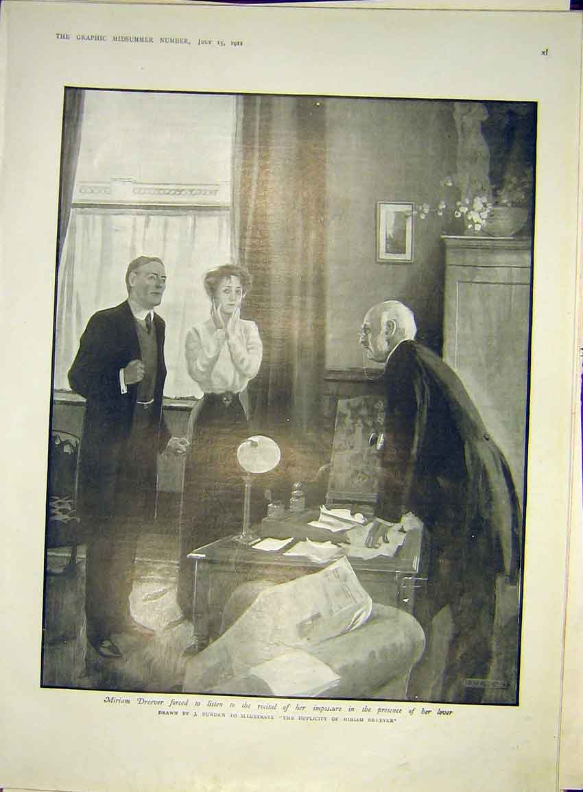 Original Old Antique Print Miriam Dreever Lover Durden 1911 20th Century