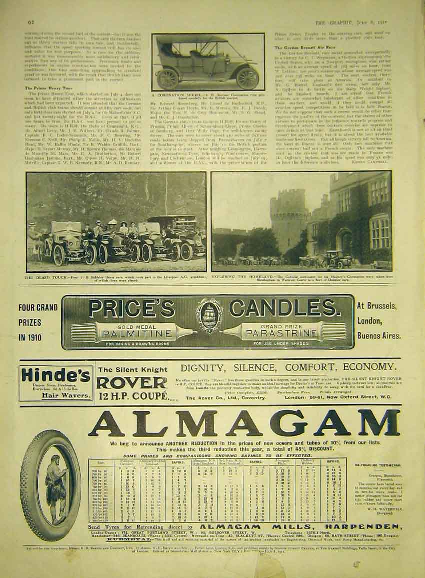 Original Old Antique Print Motor Car Darracq Coronation Daimler Almagam Rover
