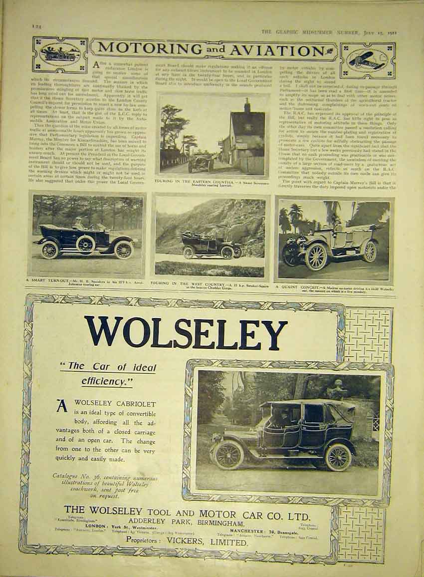Original Old Antique Print Maudslay Car Arrol-Johnston Straker-Squire Wolseley