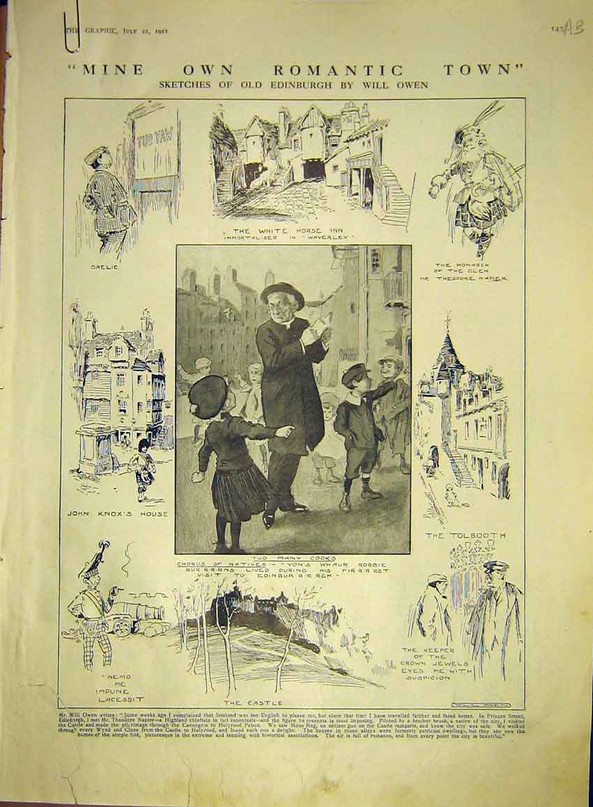 Old Antique Print Sketches Edinburgh Owen Tolbooth Castle Queen Mary 1911 20th