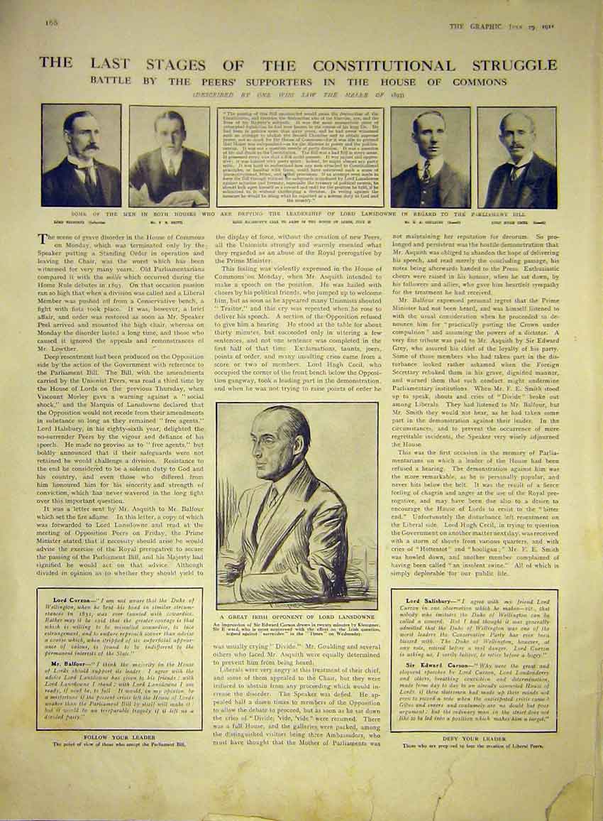 Original Old Antique Print House Commons Peers Lansdowne Cecil Lafayette 1911