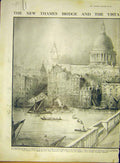 Original Old Antique Print Thames Bridge London St Paul'S Cathedral Oakley 1911