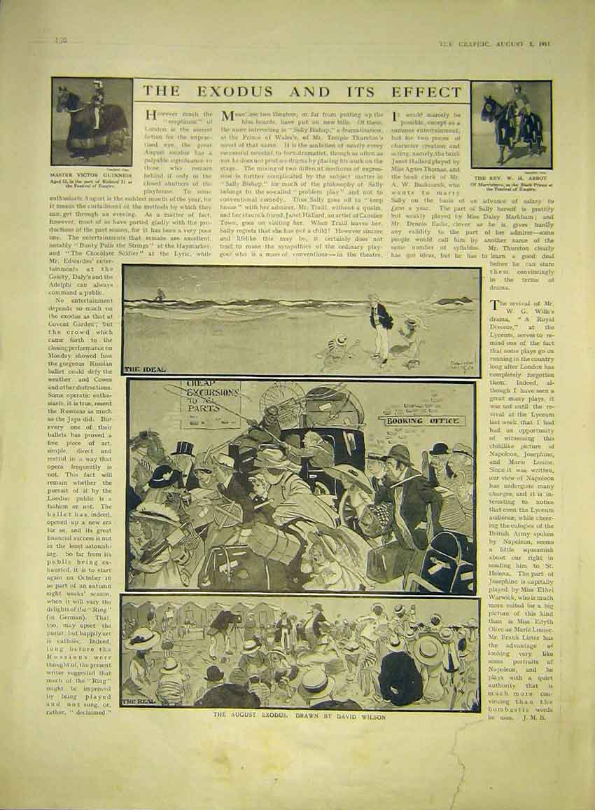 Original Old Antique Print August Exodus Wilson Sketches Abbot Guinness 1911