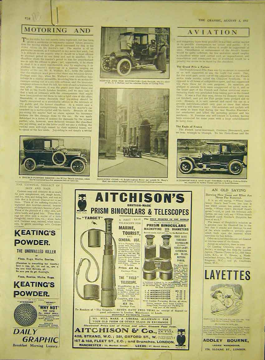 Old Antique Print Motor-Car Napier Rover Dennis Maudslay Arrol-Johnston