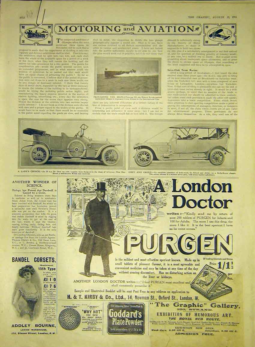 Old Antique Print Motor-Car Boat Tyreless Dion Rolls-Royce Humber Pirelli