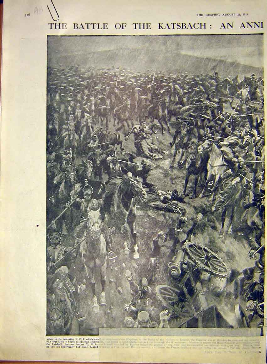 Original Old Antique Print Battle Katsbach Germany Schmidt Sketch 1911 20th