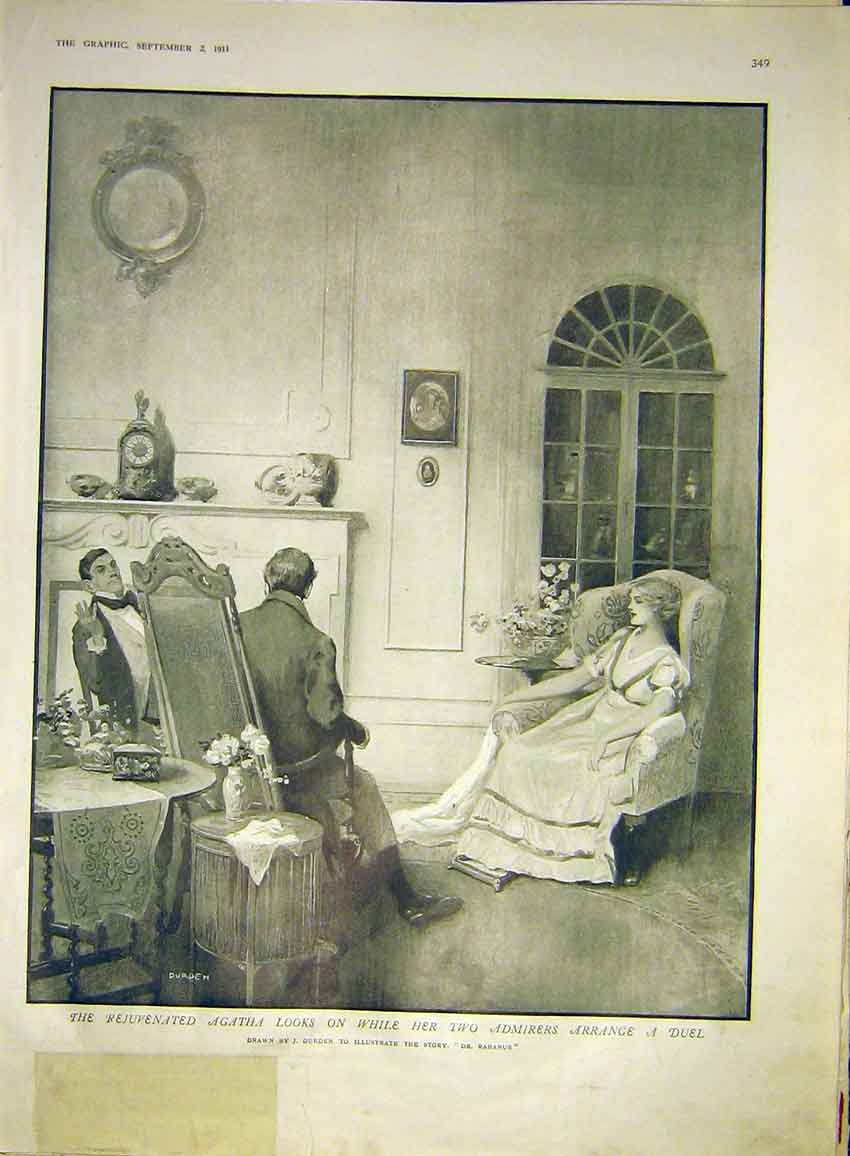 Old Antique Print Agatha Admirers Duel Durden Rabanus Story Sketches 1911 20th