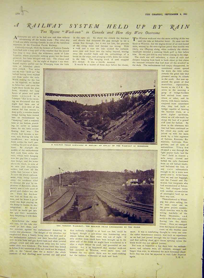 Old Antique Print Railway Rain Canada Flood Theatre Advert Macbeth 1911 20th
