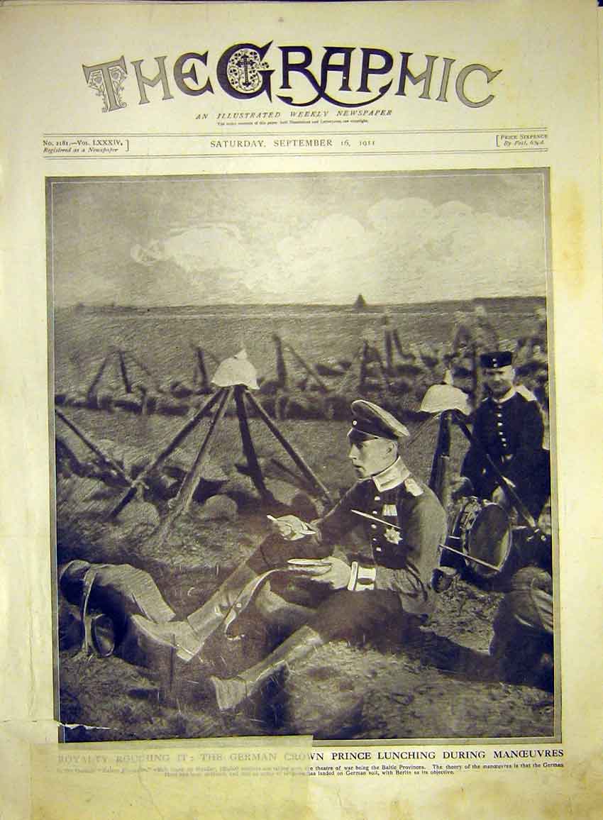 Original Old Antique Print German Crown Prince Manoeuvres Military 1911 20th