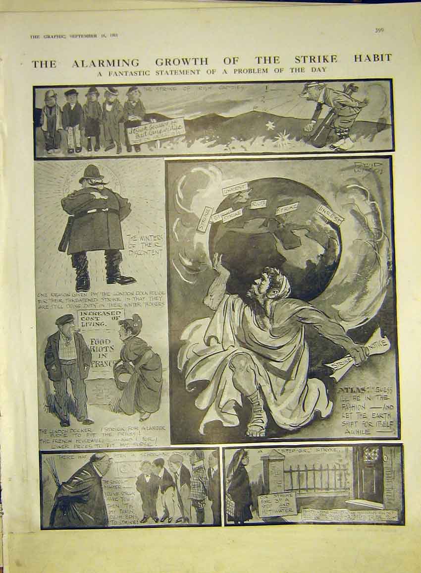 Original Old Antique Print Strike Habit Cartoon Sketch Statement 1911 20th