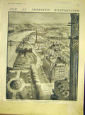 Original Old Antique Print Westminster Victoria Tower Thames Embankment 1911