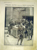 Original Old Antique Print Pilgrims French Manoeuvres Chasseurs Church Well 1911