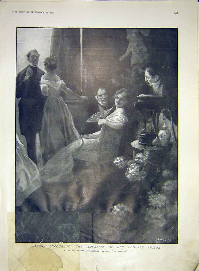 Original Old Antique Print Agatha Suitor Rabanus Sketches Durden Story 1911 20th