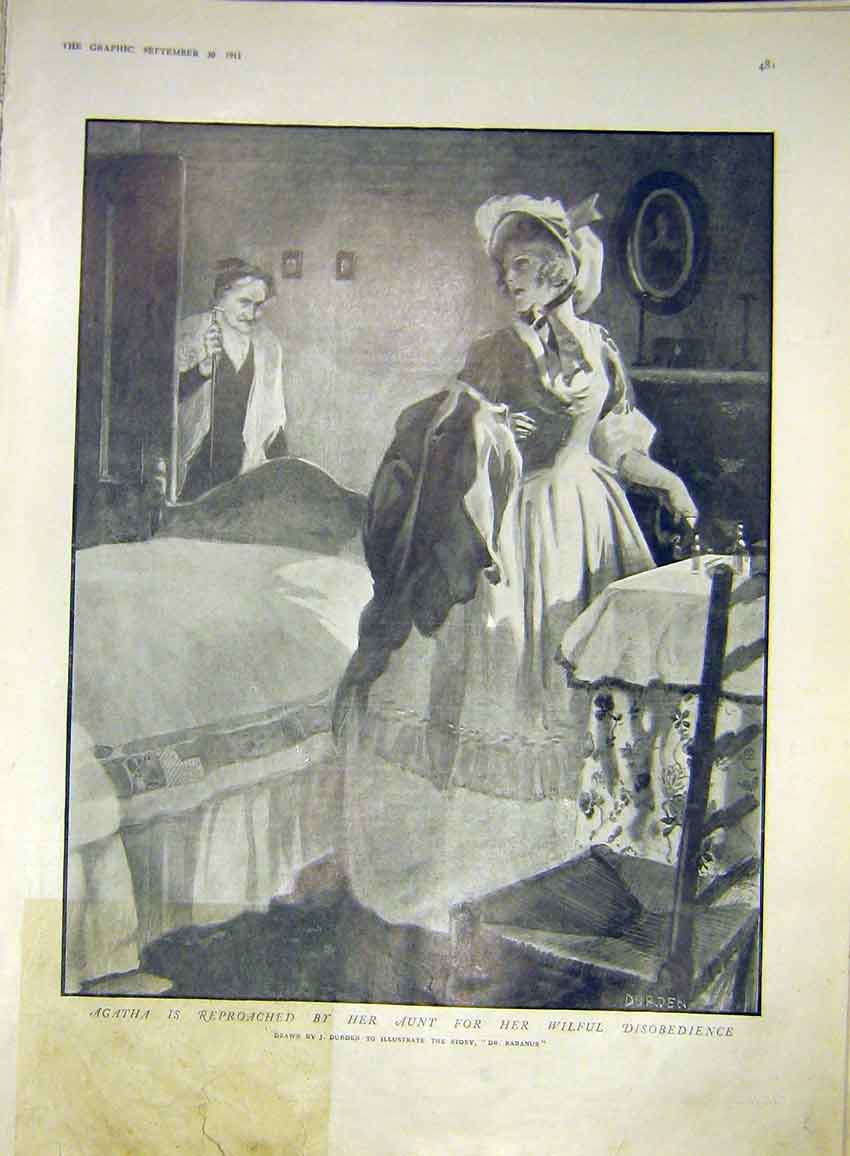 Original Old Antique Print Agatha Aunt Durden Rabanus Story Sketch 1911 20th
