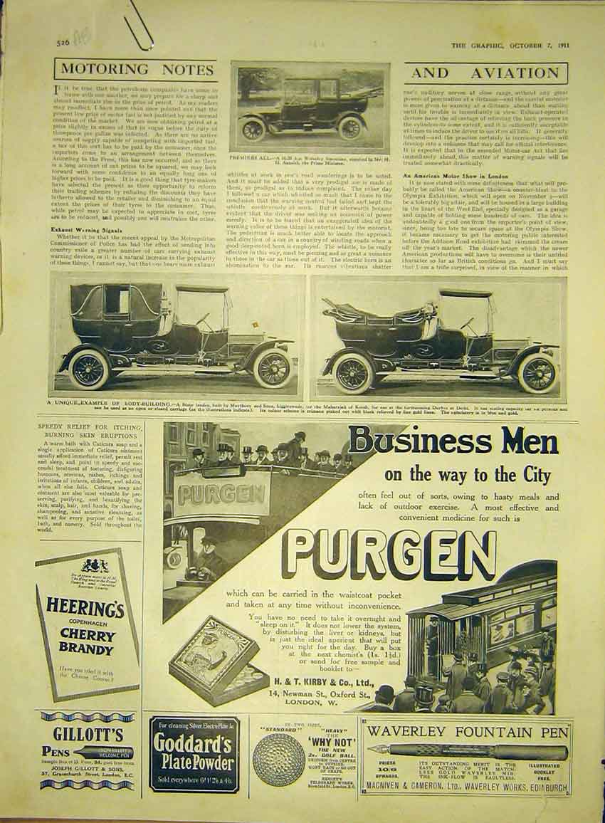 Old Antique Print Motor Car Wolseley Olympia Moseley Tyre Arrol-Johnston