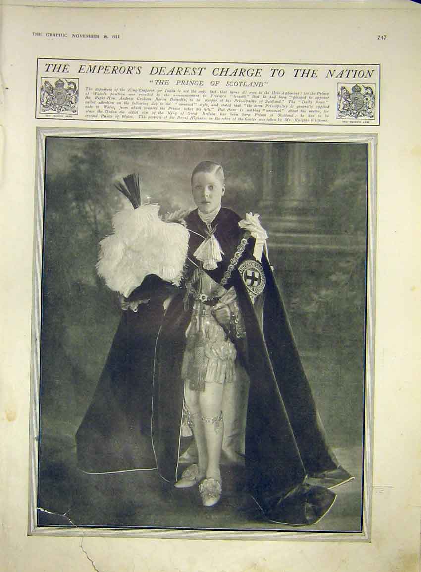 Original Old Antique Print Emperor Prince Scotland Wales Portrait 1911 20th