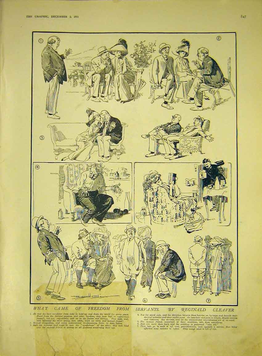 Original Old Antique Print Freedom Servants Claever Sketches 1911 20th Century
