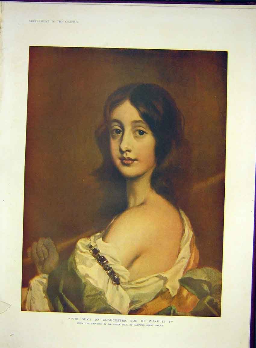Old Antique Print Duke Gloucester Son Charles Portrait Lely Fine Art 1911 20th