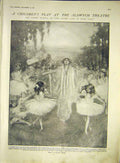 Original Old Antique Print Children Play Theatre Aldwych Sketch Fairies 1911