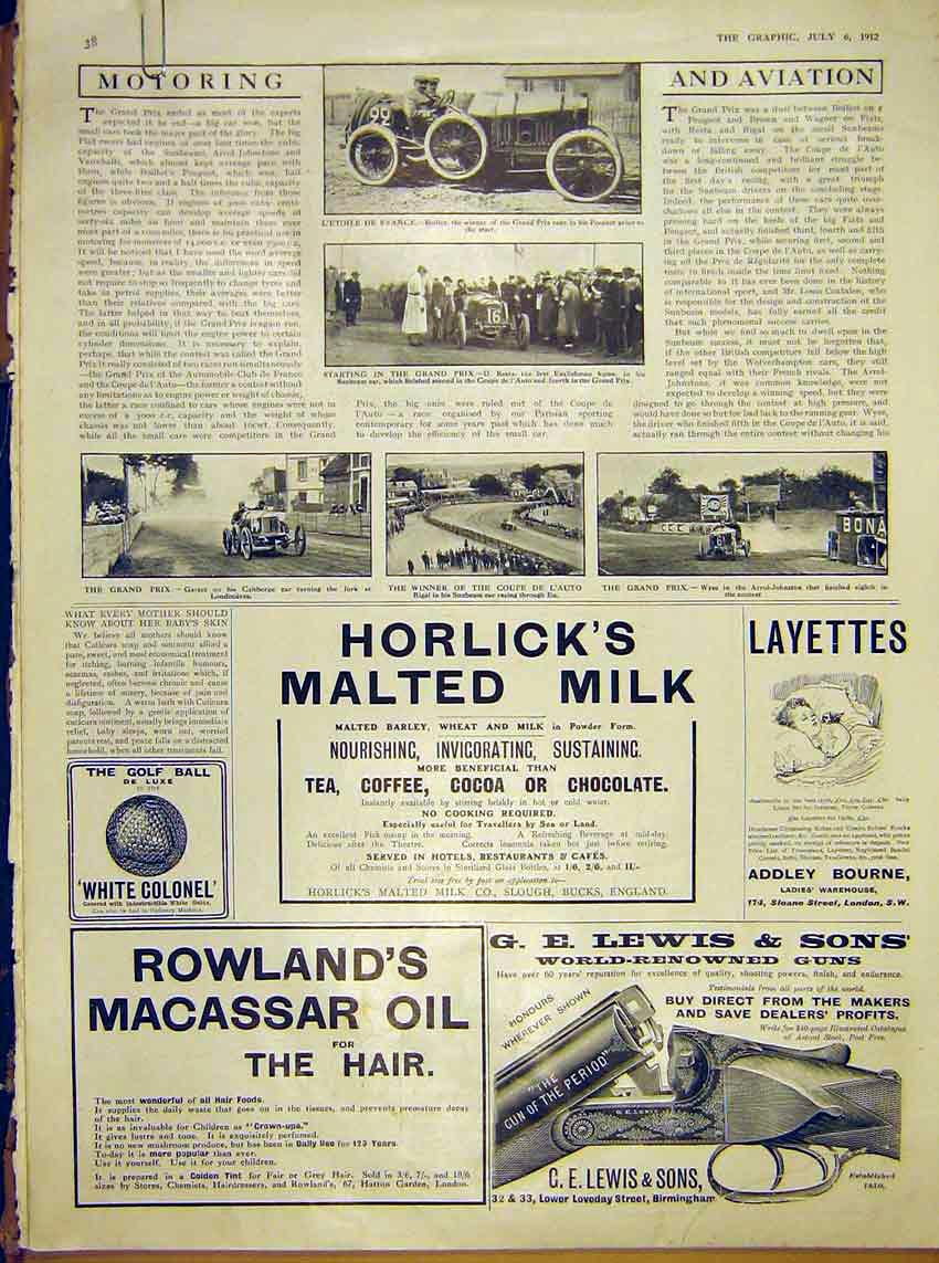 Old Antique Print Motor-Car Peugeot Calthorpe Arrol-Johnston Dennis 1912 20th